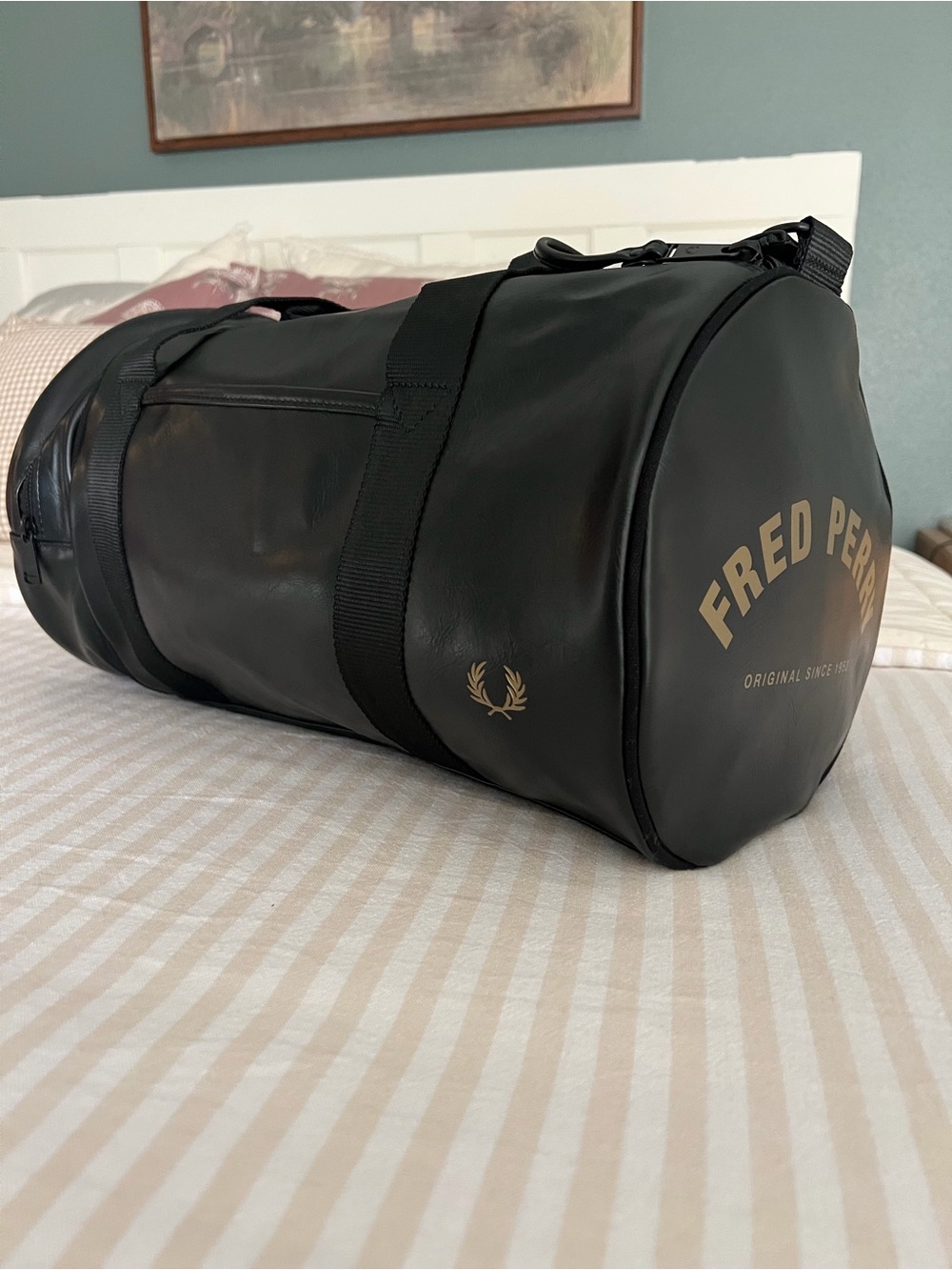 Fred Perry Black Barrel Duffle with Gold Logo